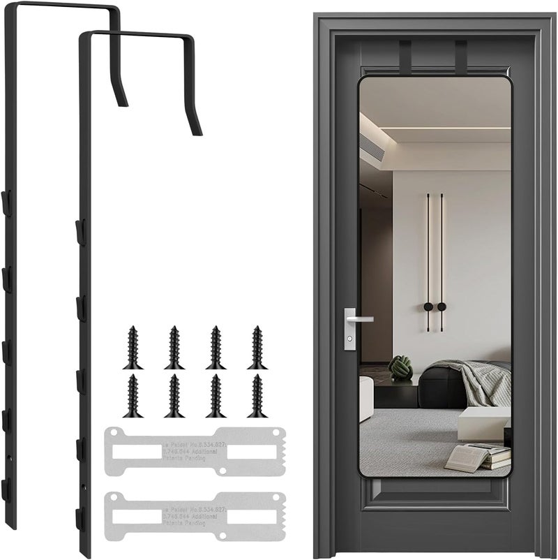 OXDFK 2 PCS Over The Door Mirror Hanger, Adjustable Door Mirror Hanger, Five-Hole Over The Doors-Mirrors Hook, Mirrors Doors Hangers with 2 Iron Filings and Screws (Black) - Image 1